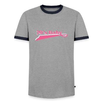 Jahrgang 70 Baby - Männer Kontrast-T-Shirt - Grau/Navy  - Vorne - AI Model Female 172 light (172cm) & AI Model Male 178 light (178cm)