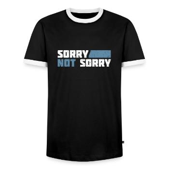 Sorry Not Sorry. Ironic and Funny Design - Men's Ringer Shirt - black/white - Front - AI Model Female 172 light (172cm) & AI Model Male 178 light (178cm)
