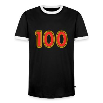 100. 100 YEARS. 100th ANNIVERSARY. 100 BIRTHDAY - Men's Ringer Shirt - black/white - Front - AI Model Female 172 light (172cm) & AI Model Male 178 light (178cm)