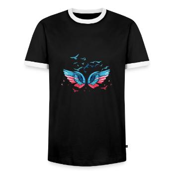 engelsflügel,flügel,angelwings,vogelschwarm,vögel - Männer Kontrast-T-Shirt - Schwarz/Weiß - Vorne - AI Model Female 172 light (172cm) & AI Model Male 178 light (178cm)