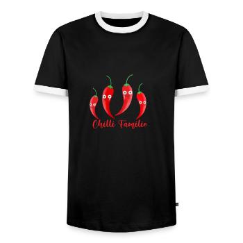 chilli, chilli familie, scharf,gemüse - Männer Kontrast-T-Shirt - Schwarz/Weiß - Vorne - AI Model Female 172 light (172cm) & AI Model Male 178 light (178cm)