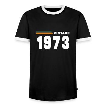Jahrgang 1973 - Männer Kontrast-T-Shirt - Schwarz/Weiß - Vorne - AI Model Female 172 light (172cm) & AI Model Male 178 light (178cm)
