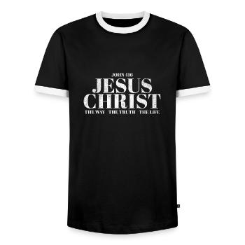 Jésus-Christ Bible Croix chrétienne chrétienne - T-shirt contrasté Homme - noir/blanc - Devant - AI Model Female 172 light (172cm) & AI Model Male 178 light (178cm)