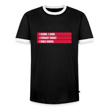 I came saw forget - Men's Ringer Shirt - black/white - Front - AI Model Female 172 light (172cm) & AI Model Male 178 light (178cm)