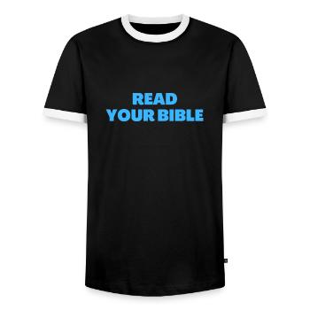Lisez votre Bible - Citations chrétiennes - T-shirt contrasté Homme - noir/blanc - Devant - AI Model Female 172 light (172cm) & AI Model Male 178 light (178cm)