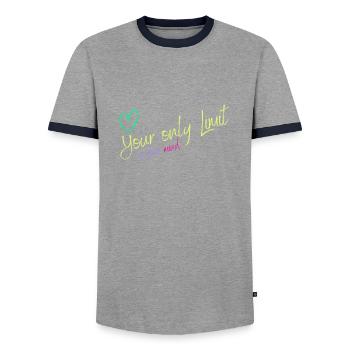 Motivation - without limits / no limits - Men's Ringer Shirt - grey/navy  - Front - AI Model Female 172 light (172cm) & AI Model Male 178 light (178cm)