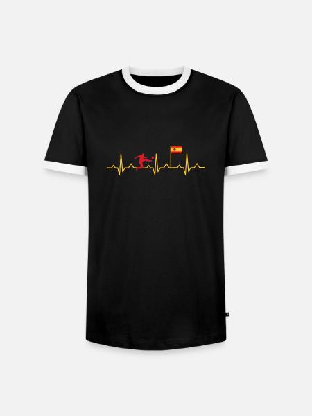 Fußball Herzschlag Spanien Ekg - Männer Kontrast-T-Shirt - Schwarz/Weiß