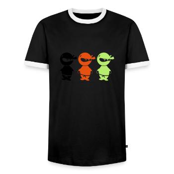 ninjas_002 - Men's Ringer Shirt - black/white - Front - AI Model Female 172 light (172cm) & AI Model Male 178 light (178cm)