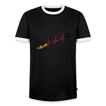 Note de musique trompette heartbeat - T-shirt contrasté Homme - noir/blanc - Devant - AI Model Female 172 light (172cm) & AI Model Male 178 light (178cm)