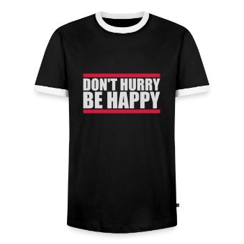 Ne vous dépêchez pas d’être heureux - T-shirt contrasté Homme - noir/blanc - Devant - AI Model Female 172 light (172cm) & AI Model Male 178 light (178cm)