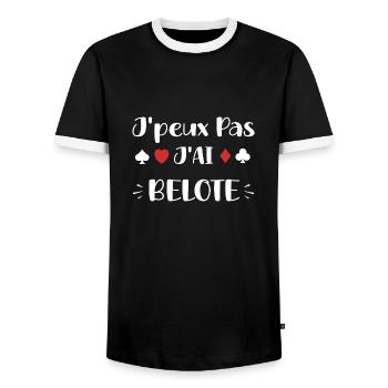 J'peux pas j'ai belote - T-shirt contrasté Homme - noir/blanc - Devant - AI Model Female 172 light (172cm) & AI Model Male 178 light (178cm)