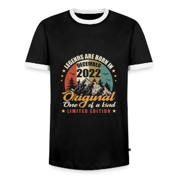 Legends were born in December 2022, original 2022 - Men's Ringer Shirt - black/white - Front - AI Model Female 172 light (172cm) & AI Model Male 178 light (178cm)