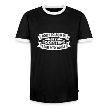 Don't Follow In My Footsteps I Run Into Walls Joke - Men's Ringer Shirt - black/white - Front - AI Model Female 172 light (172cm) & AI Model Male 178 light (178cm)