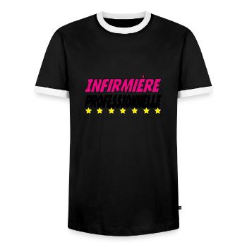 Infirmière PROFESSIONNELLE - T-shirt contrasté Homme - noir/blanc - Devant - AI Model Female 172 light (172cm) & AI Model Male 178 light (178cm)