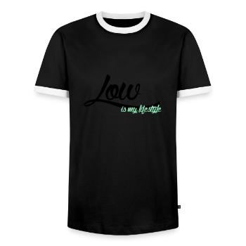 low is my lifestyle - Männer Kontrast-T-Shirt - Schwarz/Weiß - Vorne - AI Model Female 172 light (172cm) & AI Model Male 178 light (178cm)