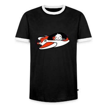 Duck Spaceship Pilot Space Science Fiction Cool - Men's Ringer Shirt - black/white - Front - AI Model Female 172 light (172cm) & AI Model Male 178 light (178cm)