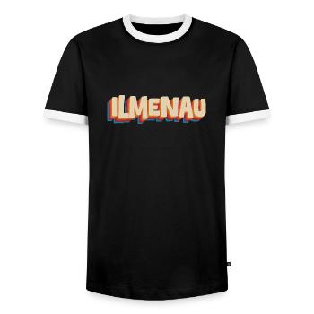 Ilmenau Retro Lettering - Stadt Design - Men's Ringer Shirt - black/white - Front - AI Model Female 172 light (172cm) & AI Model Male 178 light (178cm)