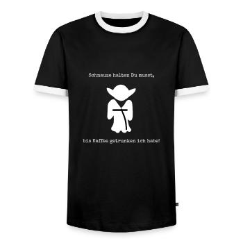 Schnauze halten Du musst - Kaffee - Männer Kontrast-T-Shirt - Schwarz/Weiß - Vorne - AI Model Female 172 light (172cm) & AI Model Male 178 light (178cm)