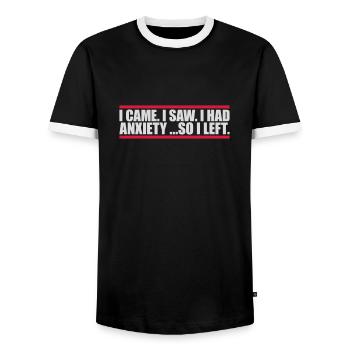 I had anxiety saying - Men's Ringer Shirt - black/white - Front - AI Model Female 172 light (172cm) & AI Model Male 178 light (178cm)