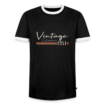 Vintage Original since 1951 Birthday Retro 1951 - Men's Ringer Shirt - black/white - Front - AI Model Female 172 light (172cm) & AI Model Male 178 light (178cm)