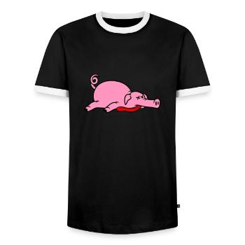 Grillon de porc mort inconscient mangeant de la viande - T-shirt contrasté Homme - noir/blanc - Devant - AI Model Female 172 light (172cm) & AI Model Male 178 light (178cm)