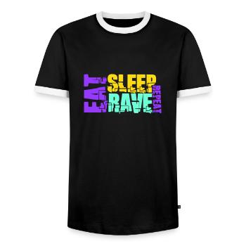 Eat Sleep Rave Repeat Logo Party Music Repeat - Men's Ringer Shirt - black/white - Front - AI Model Female 172 light (172cm) & AI Model Male 178 light (178cm)