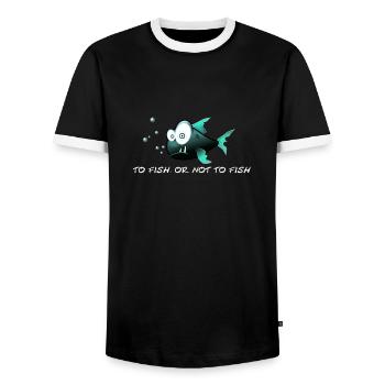 Funny fish, To fish, or not to fish. - Men's Ringer Shirt - black/white - Front - AI Model Female 172 light (172cm) & AI Model Male 178 light (178cm)