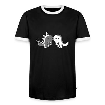 2 dinosaur friends - Men's Ringer Shirt - black/white - Front - AI Model Female 172 light (172cm) & AI Model Male 178 light (178cm)