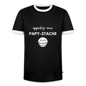 Appelez-moi papy-stache. Pour papy moustache - T-shirt contrasté Homme - noir/blanc - Devant - AI Model Female 172 light (172cm) & AI Model Male 178 light (178cm)