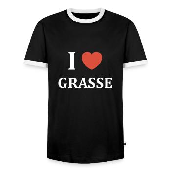 i love Grasse - T-shirt contrasté Homme - noir/blanc - Devant - AI Model Female 172 light (172cm) & AI Model Male 178 light (178cm)