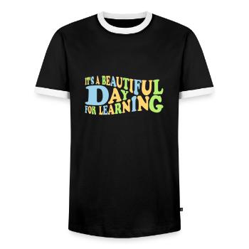 beautiful day for learning - Men's Ringer Shirt - black/white - Front - AI Model Female 172 light (172cm) & AI Model Male 178 light (178cm)