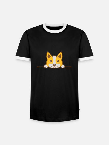 Dog looking behind the wall - Men's Ringer Shirt - black/white