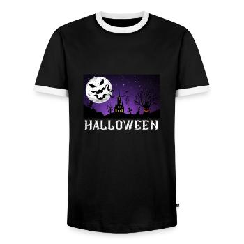 Manoir hanté d’Halloween - T-shirt contrasté Homme - noir/blanc - Devant - AI Model Female 172 light (172cm) & AI Model Male 178 light (178cm)