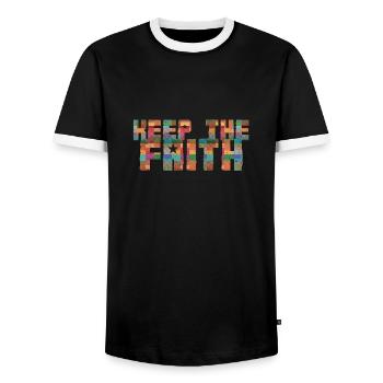 Keep the Faith - Northern Soul - Men's Ringer Shirt - black/white - Front - AI Model Female 172 light (172cm) & AI Model Male 178 light (178cm)