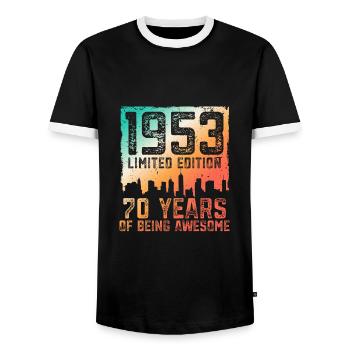 70th birthday 70 years born in 1953 - Men's Ringer Shirt - black/white - Front - AI Model Female 172 light (172cm) & AI Model Male 178 light (178cm)