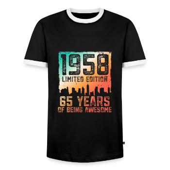 65 birthday 65 years born in 1958 - Men's Ringer Shirt - black/white - Front - AI Model Female 172 light (172cm) & AI Model Male 178 light (178cm)