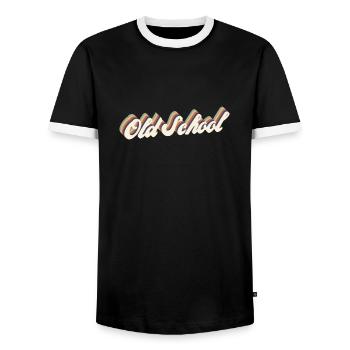 Old School Vintage - Men's Ringer Shirt - black/white - Front - AI Model Female 172 light (172cm) & AI Model Male 178 light (178cm)