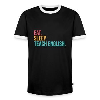 Eat Sleep Teach Repeat - Men's Ringer Shirt - black/white - Front - AI Model Female 172 light (172cm) & AI Model Male 178 light (178cm)