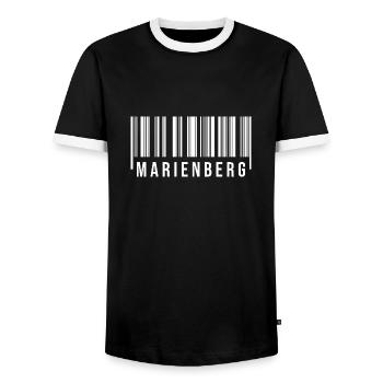 Erzgebirge Strichcode Marienberg - Männer Kontrast-T-Shirt - Schwarz/Weiß - Vorne - AI Model Female 172 light (172cm) & AI Model Male 178 light (178cm)
