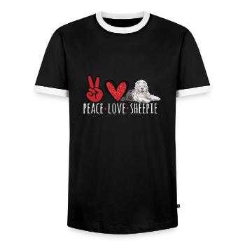 Vieux chien de berger anglais Sheepie Bobtail - T-shirt contrasté Homme - noir/blanc - Devant - AI Model Female 172 light (172cm) & AI Model Male 178 light (178cm)
