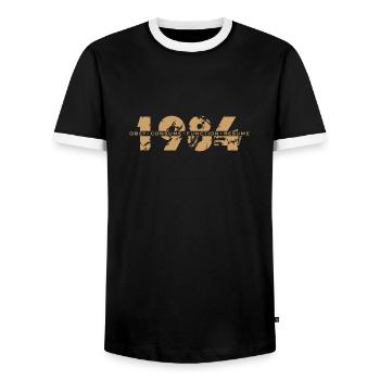 1984 Proverbes rimés - Obéir, consommer, répéter - T-shirt contrasté Homme - noir/blanc - Devant - AI Model Female 172 light (172cm) & AI Model Male 178 light (178cm)