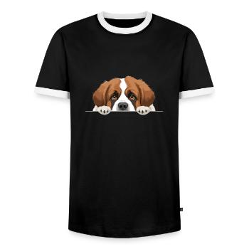 Saint Bernard Peeking Cute Adorable Funny Animal - Men's Ringer Shirt - black/white - Front - AI Model Female 172 light (172cm) & AI Model Male 178 light (178cm)