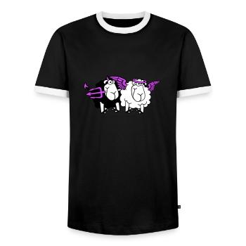 2 Mouton Ange Diable Satan Enfer Mal Paradis Bien - T-shirt contrasté Homme - noir/blanc - Devant - AI Model Female 172 light (172cm) & AI Model Male 178 light (178cm)