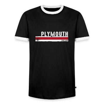 Plymouth, Angleterre, Vintage Design - T-shirt contrasté Homme - noir/blanc - Devant - AI Model Female 172 light (172cm) & AI Model Male 178 light (178cm)