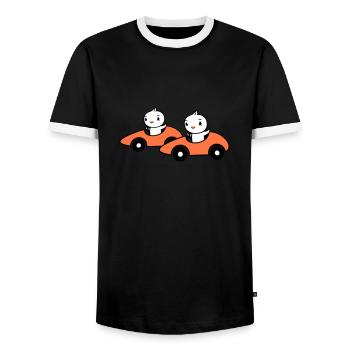 2 Birds Driving Fast Car Racing Car Racing Race - Men's Ringer Shirt - black/white - Front - AI Model Female 172 light (172cm) & AI Model Male 178 light (178cm)
