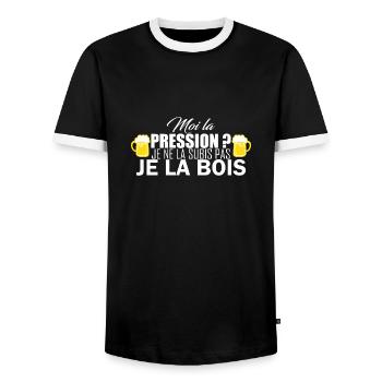 moi la pression - Men's Ringer Shirt - black/white - Front - AI Model Female 172 light (172cm) & AI Model Male 178 light (178cm)