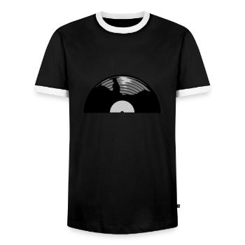 Half Vinyl Record Music - Men's Ringer Shirt - black/white - Front - AI Model Female 172 light (172cm) & AI Model Male 178 light (178cm)