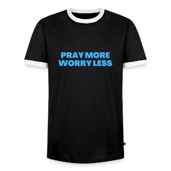 Priez moins de soucis - Citations chrétiennes - T-shirt contrasté Homme - noir/blanc - Devant - AI Model Female 172 light (172cm) & AI Model Male 178 light (178cm)