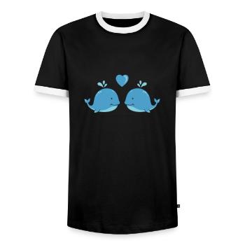 Baleines amoureuses - T-shirt contrasté Homme - noir/blanc - Devant - AI Model Female 172 light (172cm) & AI Model Male 178 light (178cm)