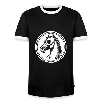 Cheval Chevaux Tête de cheval - T-shirt contrasté Homme - noir/blanc - Devant - AI Model Female 172 light (172cm) & AI Model Male 178 light (178cm)